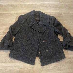 Robert Rodriguez women's grey collared button front cotton blend blazer